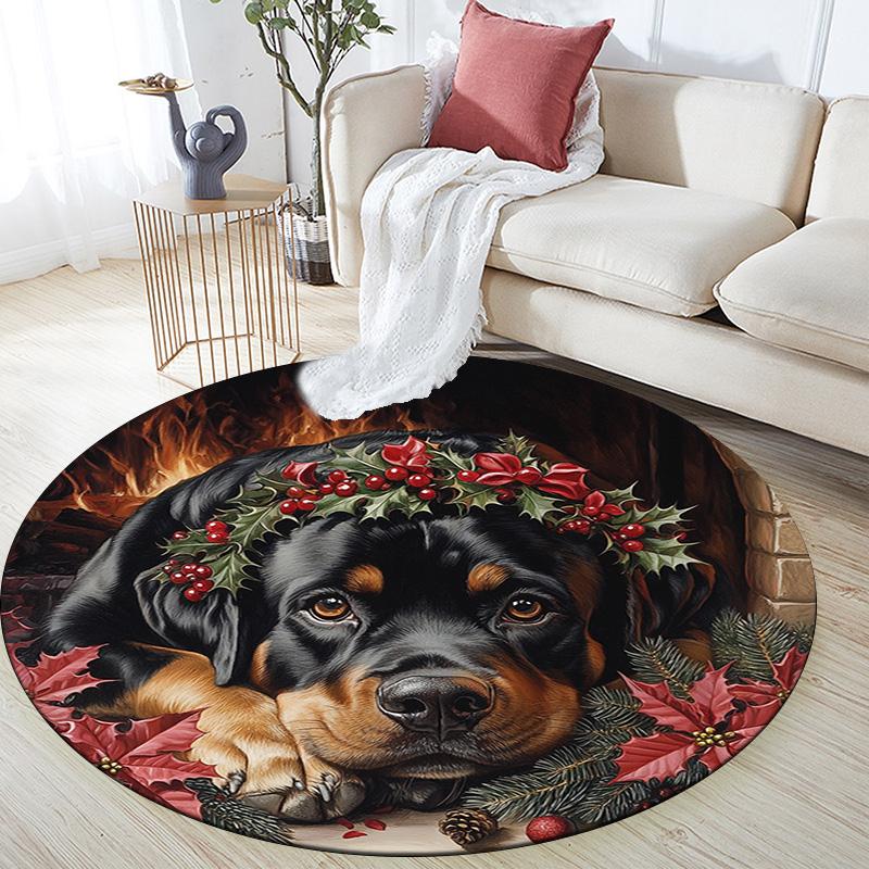 Rottweiler Round Area Rug,Carpet Rug for Living Room Bedroom Sofa Playroom Decor,Non-slip Floor Mat
