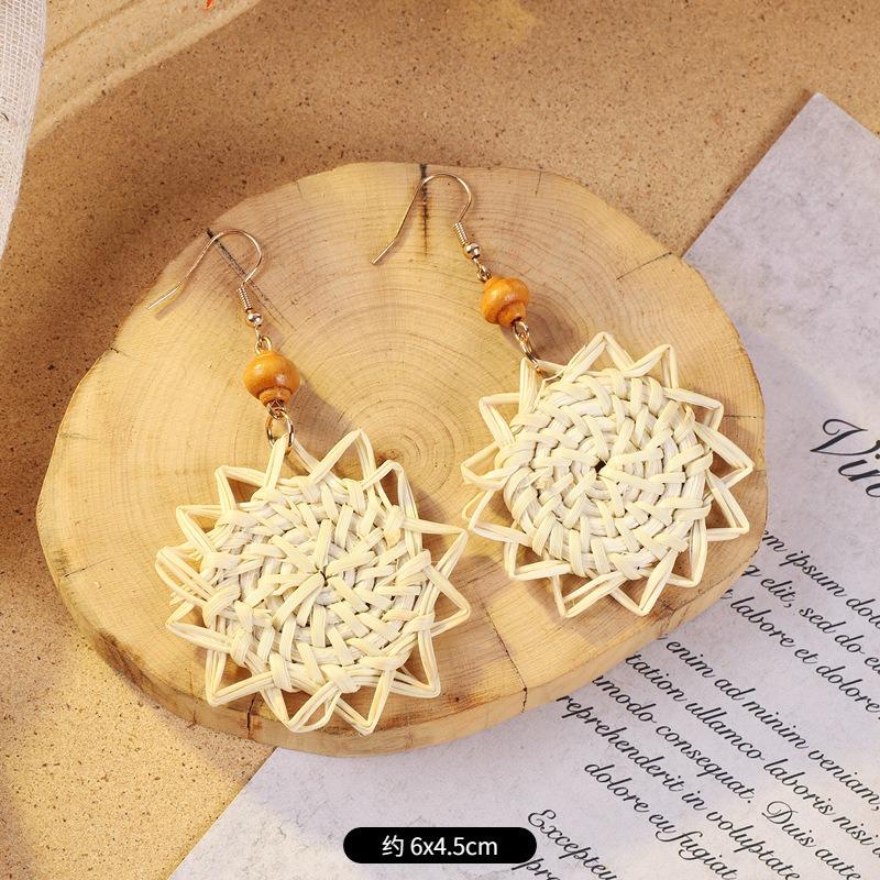 Vintage vacation style grass vine woven earrings Bohemian seaside niche exaggerated stud earrings women's earrings