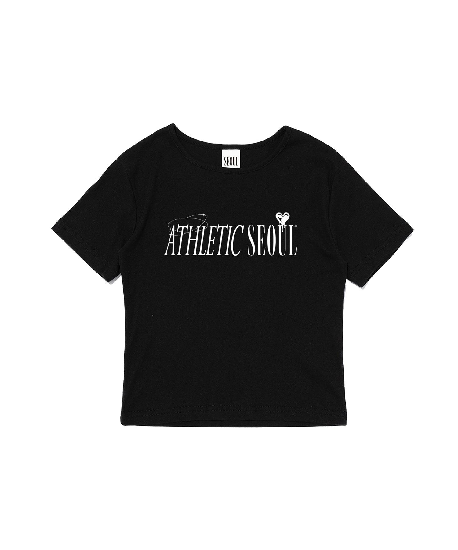 Seoul Apparel Athletic Lettering Crop Short Sleeve T-Shirt (Black) Free