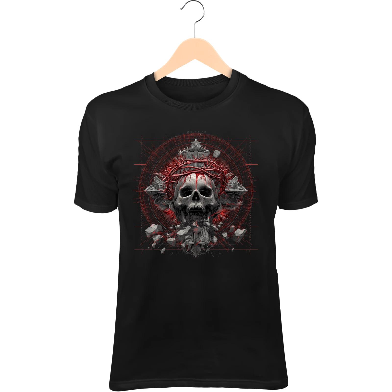 Skull Crown T-Shirt – Thorns & Bleeding Eyes, Floating Over Broken Stone Cross 2XL