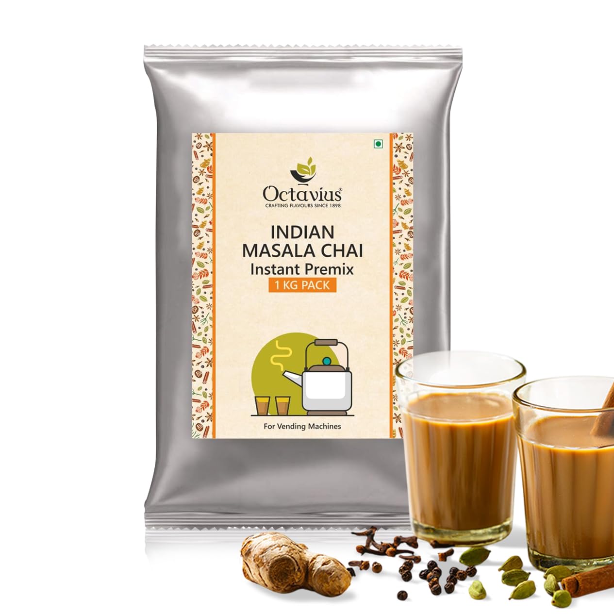 

Octavius Masala Chai Instant Premix Powder 1kg | Makes Up to 66 Cups | Kadak Indian Tea | Ready to Drink | For Vending Machine, Office & Home | Jus