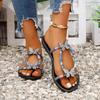 Fashion Plus Size 2025 Summer New Women's Open Toe Slippers Outdoor Mixed Colors Crystal Butterfly Low Heel Sandals Daily Beach Slippers