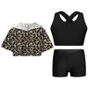 Kid Girls 3 Pieces Dance Outfit Gymnastics Hooded Crop Top Sleeveless Camisole and Shorts Set Tracksuit