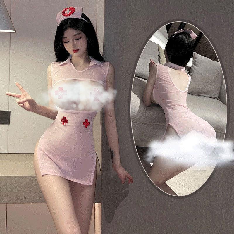 Sexy lingerie hollowed out hot nurse uniform female perspective seduction cosplay