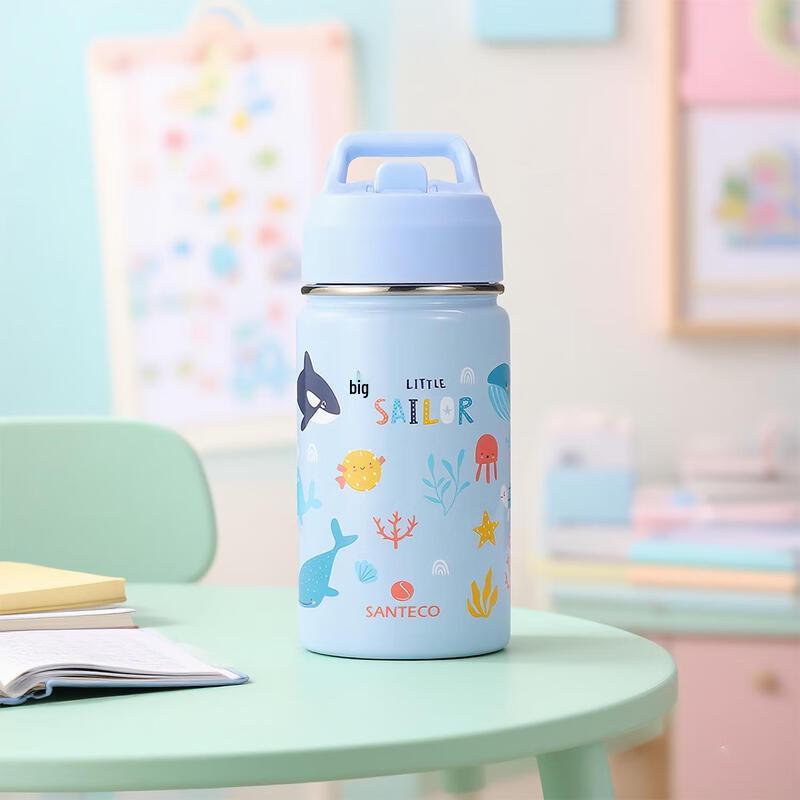 Shengdigoo Kids Insulated Stainless Steel Water Bottle with Straw & Direct Drink Lid 380ml