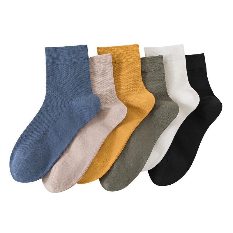 Men's Socks Mid-calf Mesh Breathable Sweat Cotton Anti-odour Mid-calf Socks Anti-pilling Solid Colour Boneless Leisure Cotton Socks
