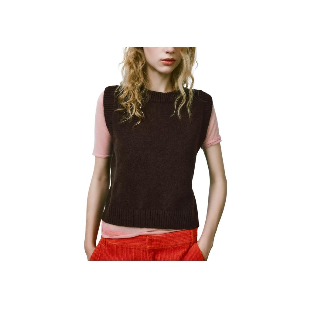 Zara Rundhals Einfarbig Gestrickt Solide Weste Damenoberteile Dunkelbraun 5536144-716