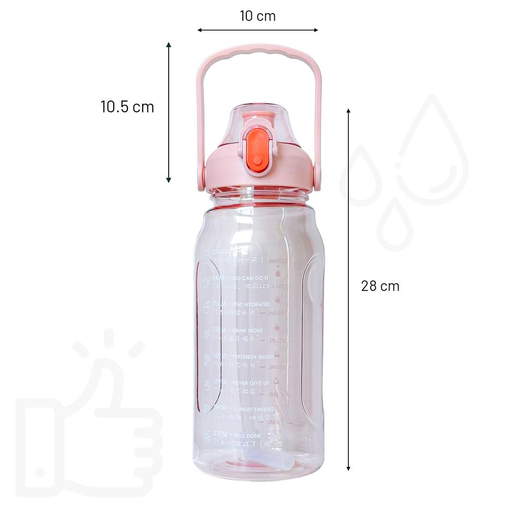 Bottle with a Straw for Drinking Water 1.5L Motivational with a Reminder with a Measuring Cup with a Handle Pink + Washing Brush