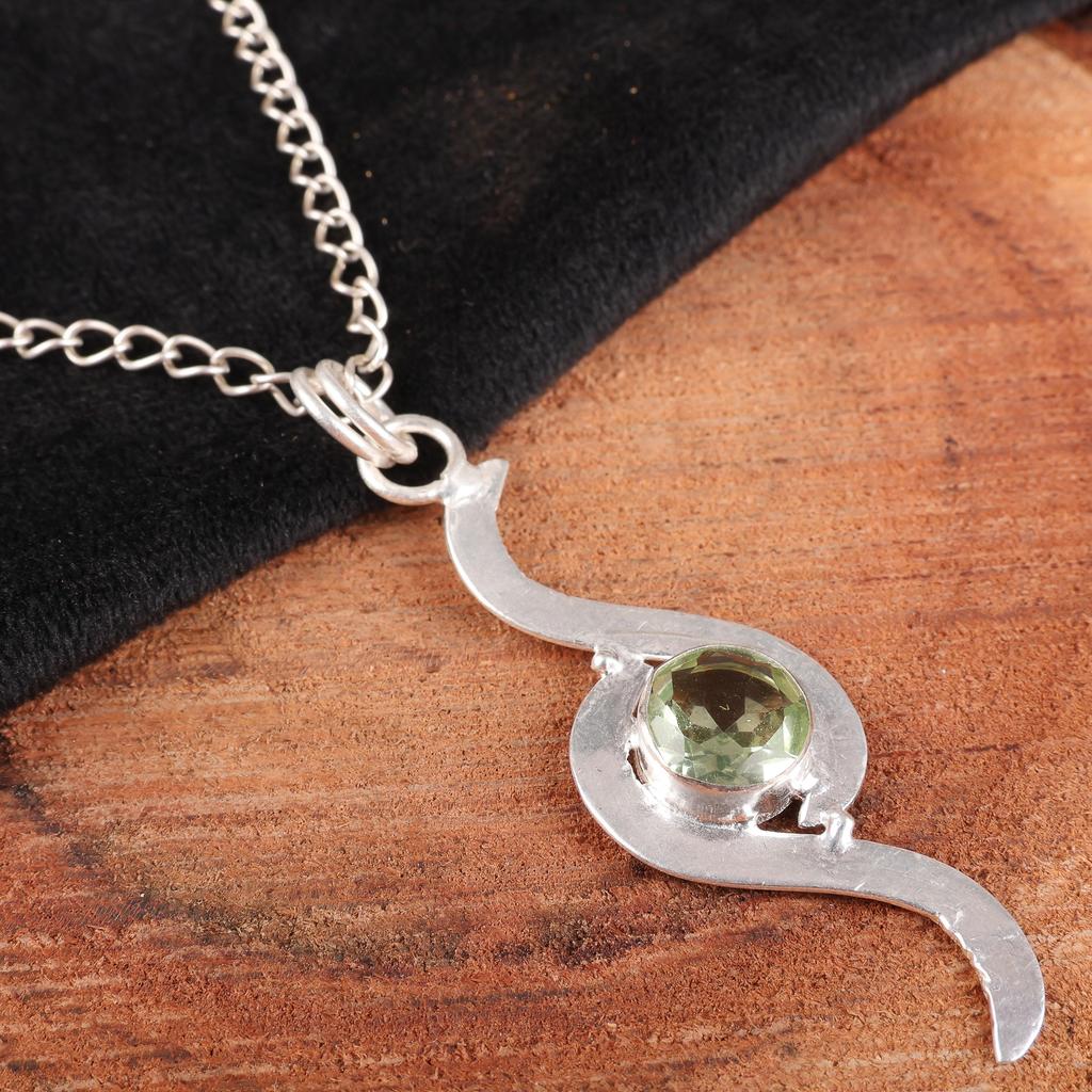 Green Amethyst Gemstone Pendant, 925 Sterling Silver Pendant, Handmade Antique Jewelry, Gift For Mother Day