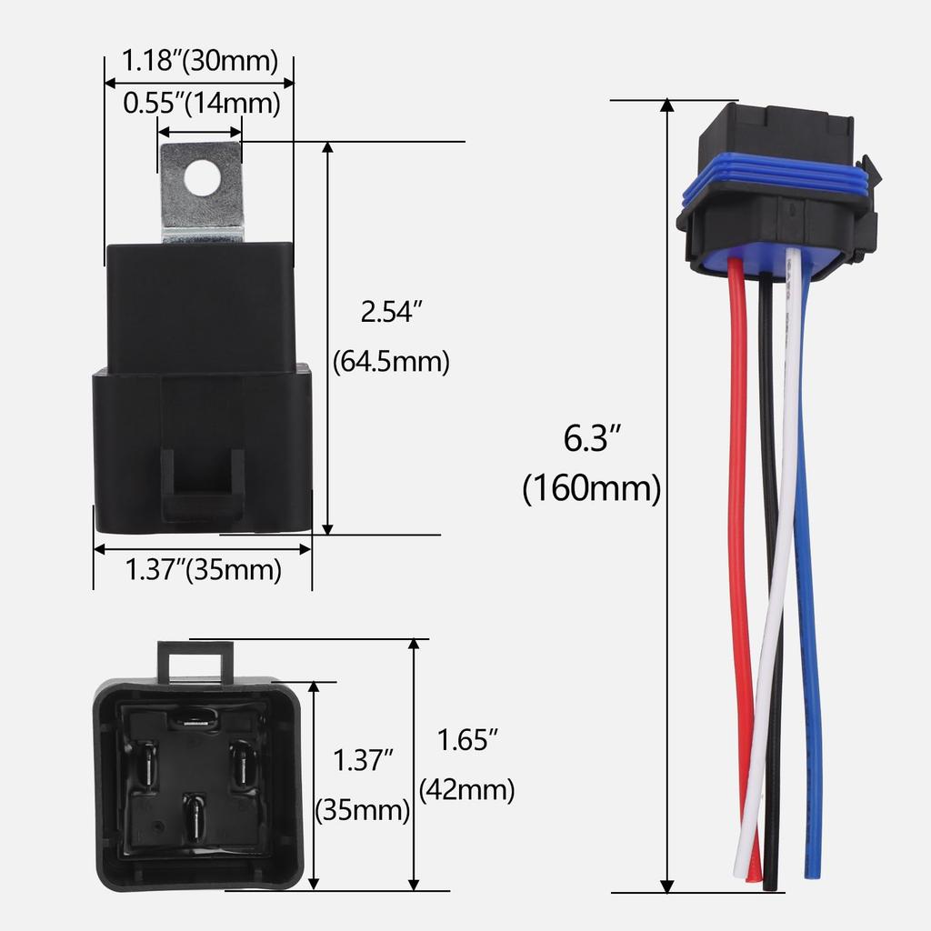 Weasch Waterproof Relay Kit 2Pcs 12V40A 4 Pin SPST Heavy Duty 14AWG Tinned Copper Wire Automotive Relay and Harness Set for Automobile Marine Boa