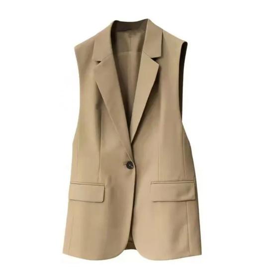 

Sleeveless Flap Pockets Single Button Blazer Vest Fashion Solid Color Lapel Office Suit Waistcoat Outerwear 2XL хакі