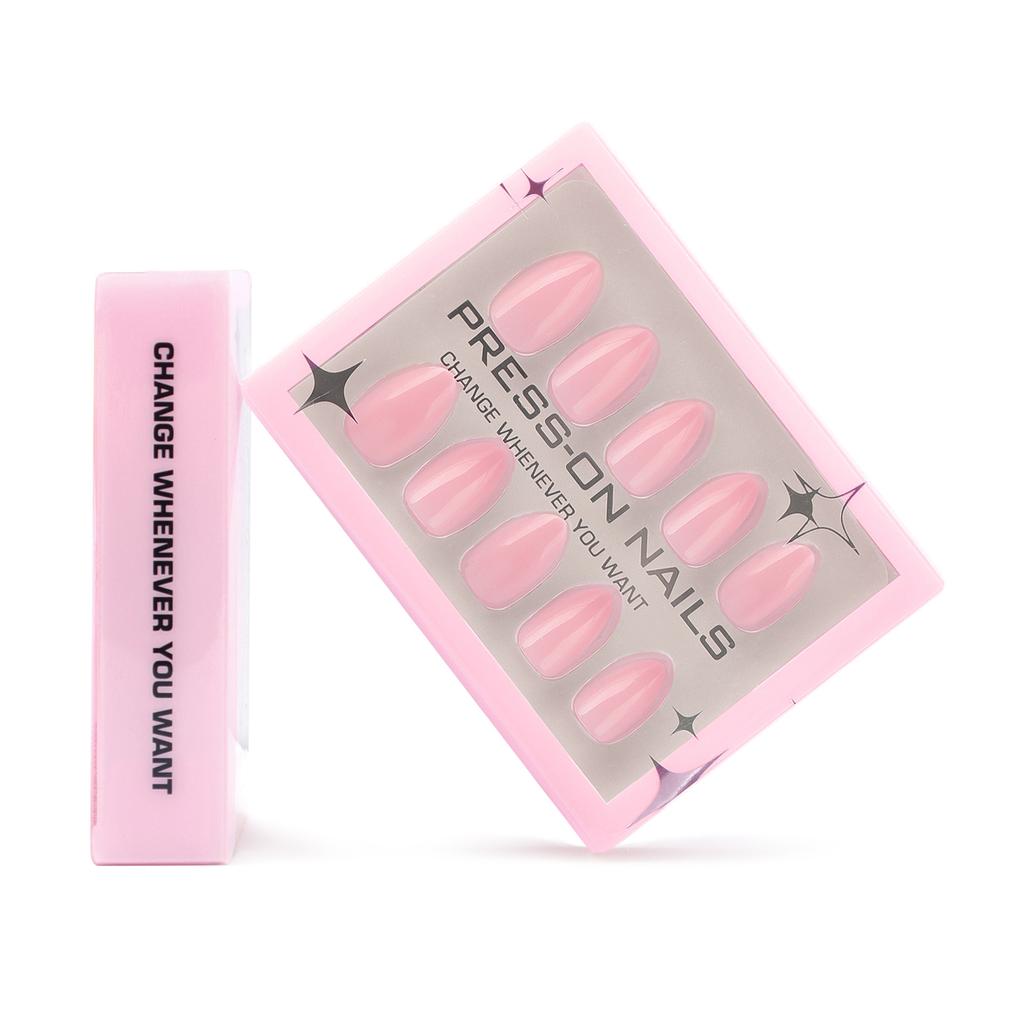 30PCS Simple Nude Almond Fake Nail with Jelly Glue Pure Color Press on Short Nail Full Cover Acrylic Wearable Gel Nail for Women