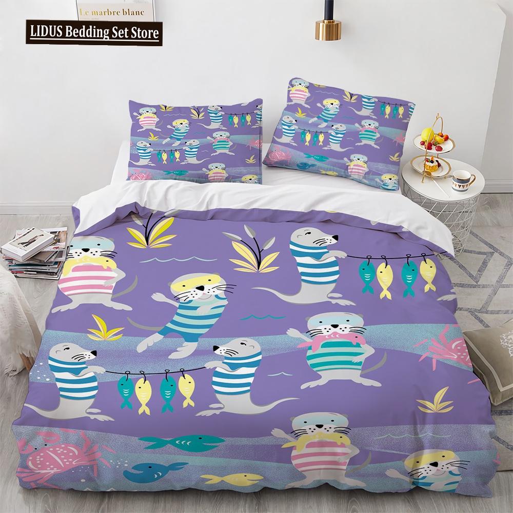 Cartoon Tiere Bettbezug Set Frosch Fuchs Hund Niedliches Muster King Queen Größe Bettwäsche Set Polyester Bettdeckenbezug mit Kissenbezug