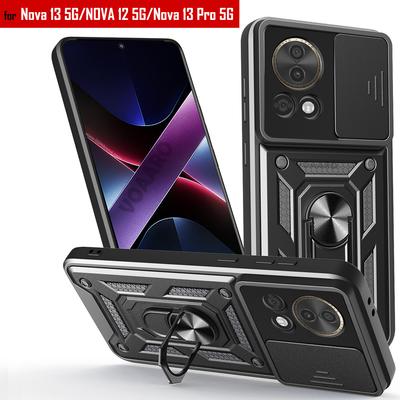 Slide Lens Camera Protection Armor Funda for Huawei Nova 13 Pro Case Magnetic Ring Stand Cover for Huawei Nova 13 12 5G Case