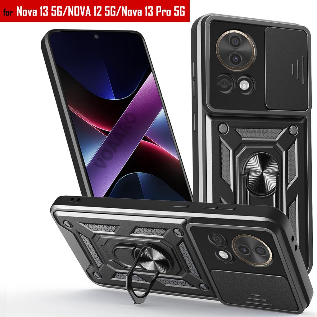Slide Lens Camera Protection Armor Funda for Huawei Nova 13 Pro Case Magnetic Ring Stand Cover for Huawei Nova 13 12 5G Case