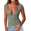 Summer Women's Fashion Queen Women's Sexy Deep V Neck Halter Top Short Sleeve Slim T-Shirt Basic