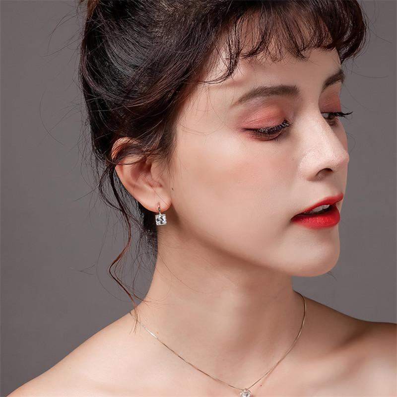 Women Luxury Diamond Square Ear Stud Earrings Vintage Wedding Jewelry Zircon Stone Rhinestone Brief Gift