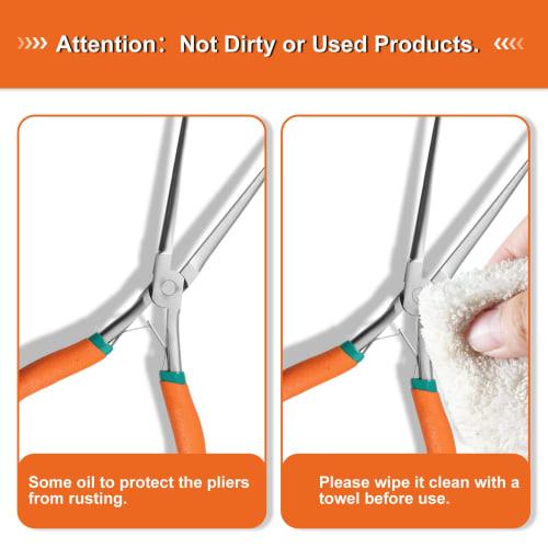 LEONTOOL Long Reach Nose Pliers, 7" Thin Extra Long Nose Pliers with Serrated Jaw Straps and Double Leaf Springs for Jewelry Making, Electrician Repai