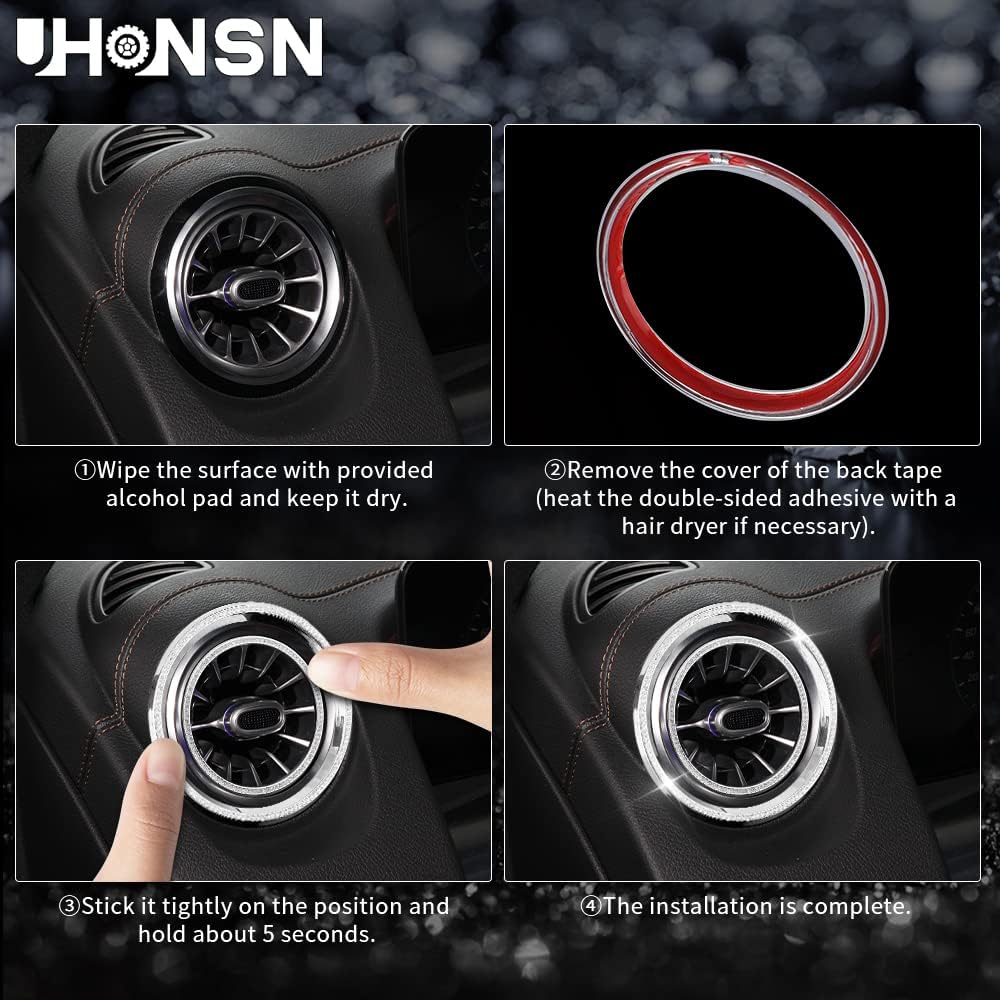 UHONSN 15 sztuk Akcesoria Mercedes Benz Błyszcząca Przednia Wentylacja Pokrywa Dekoracyjna Pani Wnętrze Słodka Naklejka Kalkomania Stop Cynku Srebrny