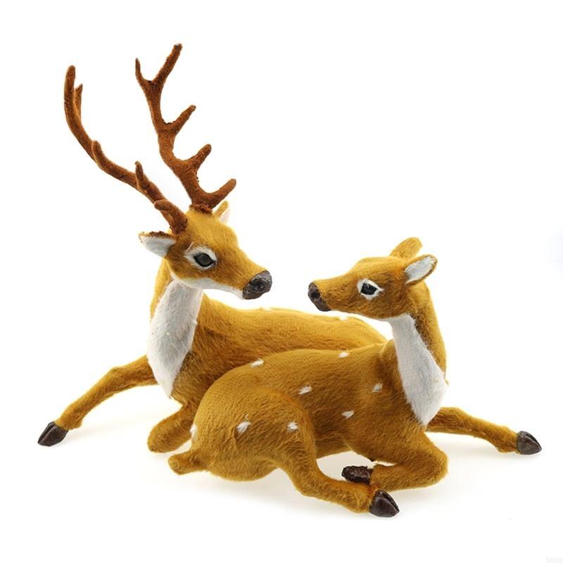 N80B for Creative Christmas Elk Ornament Simulation Winter Elk Figurine Crafts Decor for Home Restaurant Bar Table Decoration
