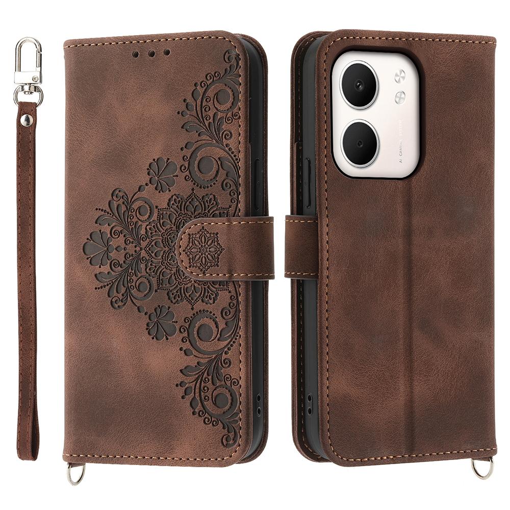 For Oppo A5x 5G/4G Case Flower Pattern PU Leather Wallet Phone Cover with Strap