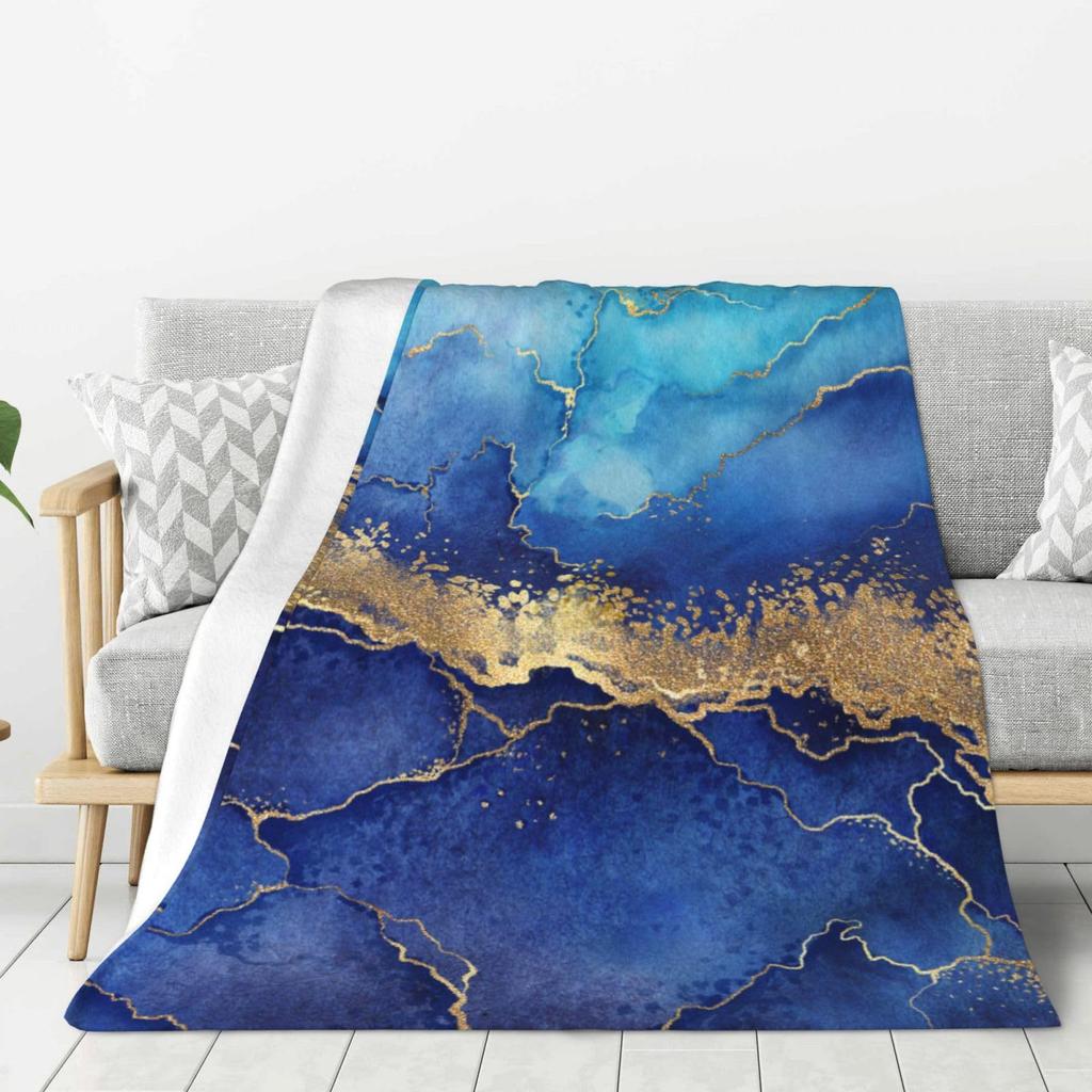 Blue marble pattern Printed Blanket for Sofa Bed Travel Camping Living Room Office Conditioning Blanket for All Seasons Gifts