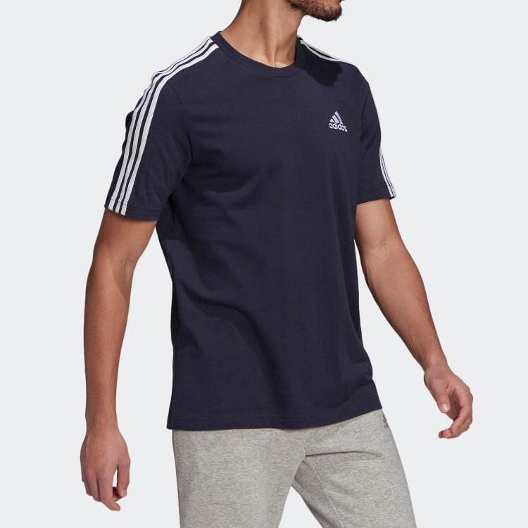 Adidas Striped Edge Logo Print Round Neck Short Sleeve T-Shirt Men Tops Navy-Blue GL3734