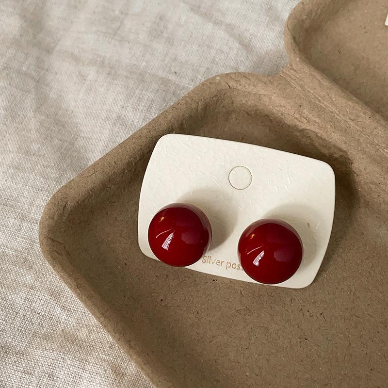 Boucles d'oreilles à tige Ankola Red Oil Dropping Love Circle Doudou pour femmes, boucles d'oreilles polyvalentes rétro de luxe légères pour l'automne et l'hiver