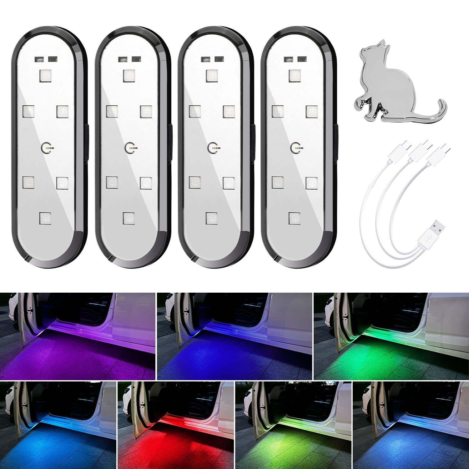 

MAZERO Набор из 4 магнитных светодиодных сигнальных ламп для дверей, RGB-приветственные лампы для предотвращения столкновений, аварийные, с простым автоматическим сенсором открытия двери, вежливая подсветка, мигающие и вспомогательные