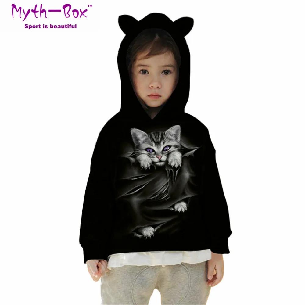 Children's Sports Hoodies Black Cat 3D Print Kids Sweatshirts Junior Child Long Sleeve Pullover 5-12y Boy&Girl's Hooded Sweaters