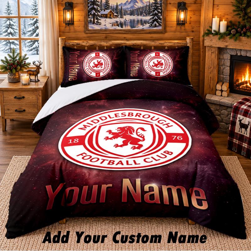 Middlesbrough FC Pattern Bedding 3Pcs Set Custom Name, Bed Sheet And Pillowcases For Home Bedroom