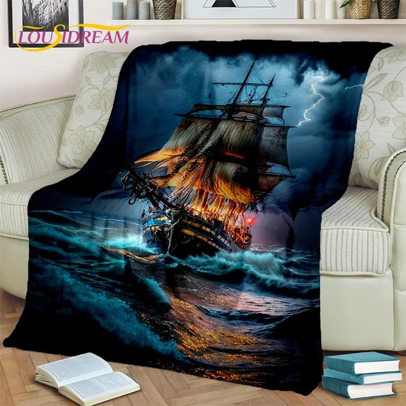 3D Pirate Ship Boat,Sailboat,Barque Blanket,Soft Throw Blanket for Home Bedroom Bed Sofa Picnic Travel Office Cover Blanket Kids