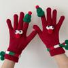 Holiday Theme Santa Hat Gloves with Finger Leak Screen Touch Festival Handwear Lovely Christmas Knitwear for Daily Use