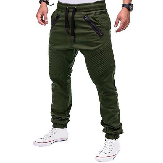 Herren Kordelzug Jogginghose Unifarbene Reißverschluss Falten Schweißhose Hose