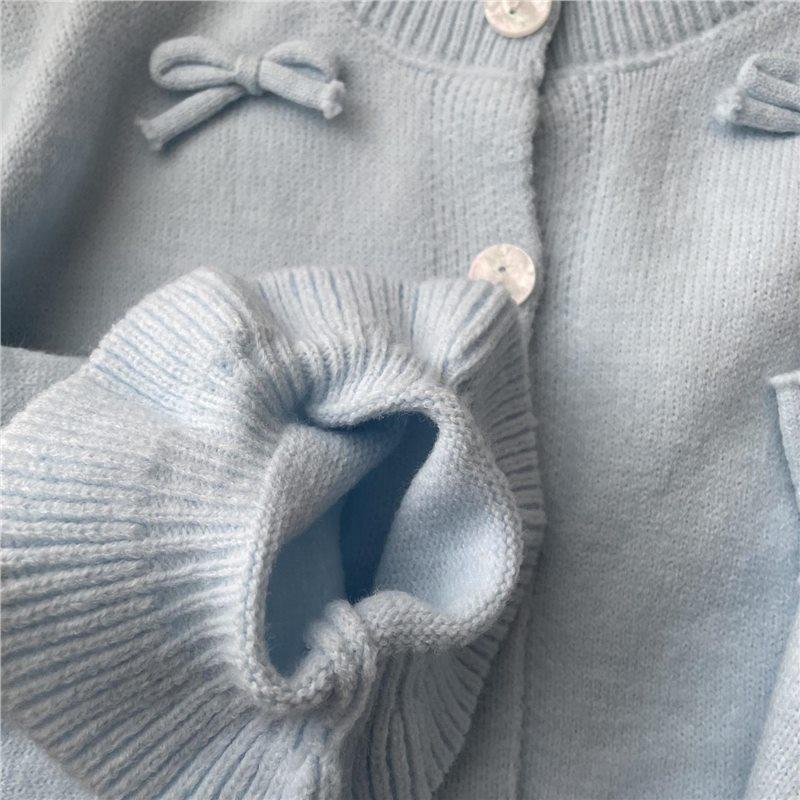 Korean Style 3D Bow Round Neck Knit Women's Fall College Sweater Cardigan