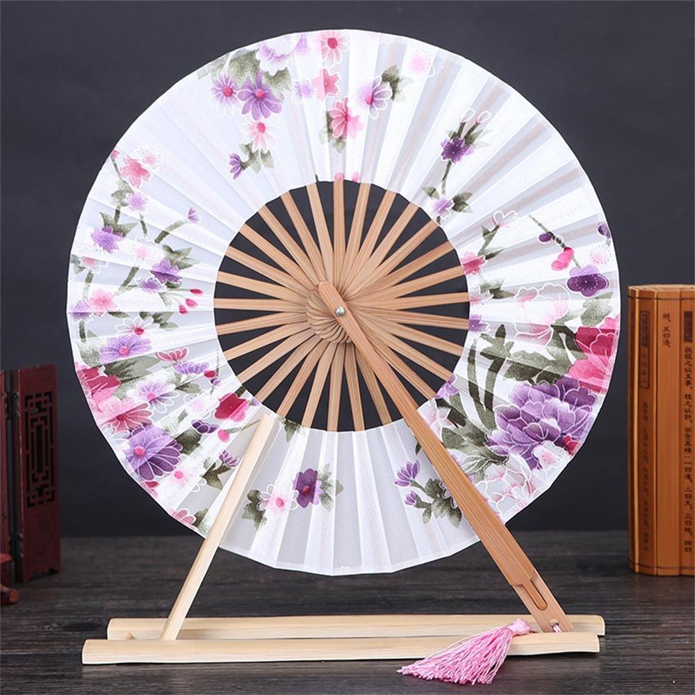 New Japanese Sakura Flower Pocket Folding Hand Fan Round Circle Party Decor Gift Bamboo Windmill Folding Fan Chinese Fans