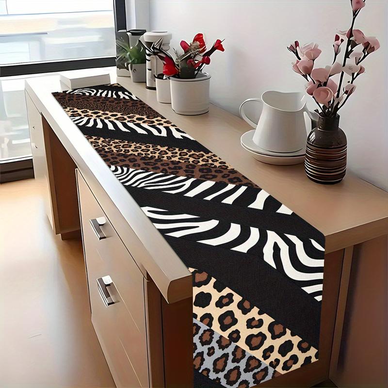 Jingyue Pet Animal Print Patchwork Table Runner, Stylish Home Decor For Living Room, Dining Table