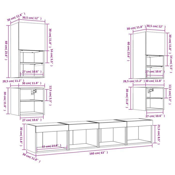 VidaXL TV Wall Units with 8 Pcs LEDs, Hanging TV Cabinets, Living Room TV Furniture, Modern, Sonoma Oak 3216592