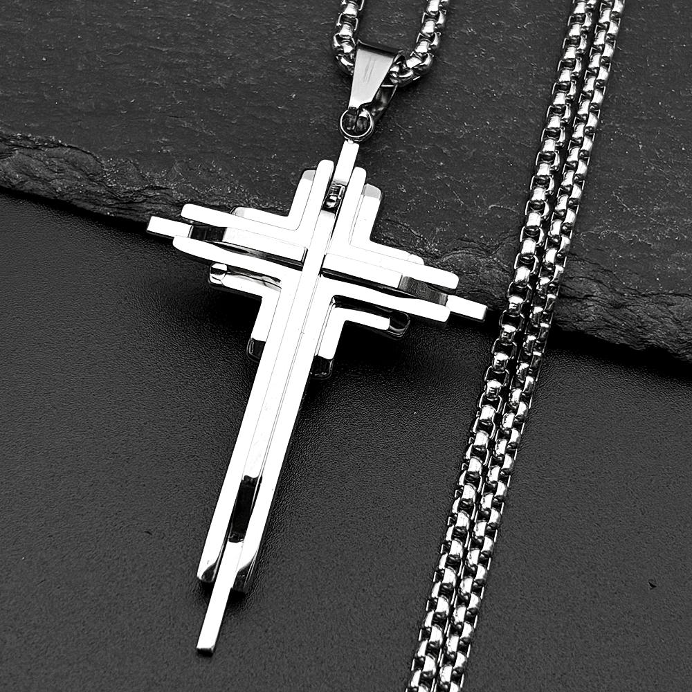 Stainless Steel Multi-layer Jesus Cross Pendant Necklaces for Men Women Gold Silver Color Hip Hop Crucifix Chain Amulet Jewelry