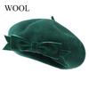 Elegant Dark Green Wool Beret with Large Bow Vintage Inspired  Painter Cap for Women Perfect for Parties Trendy Outfits