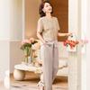 Datang Furen Elegant Embroidered Short-Sleeve Wide-Leg Pants Set
