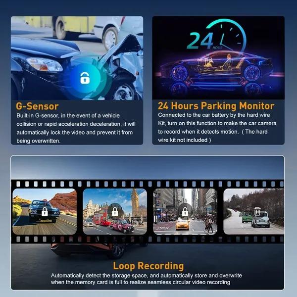 10" IPS Full Touch Screen 1080P Dash Cam Auto DVR Rückfahrkamera Videorecorder G-Sensor Parkmonitor