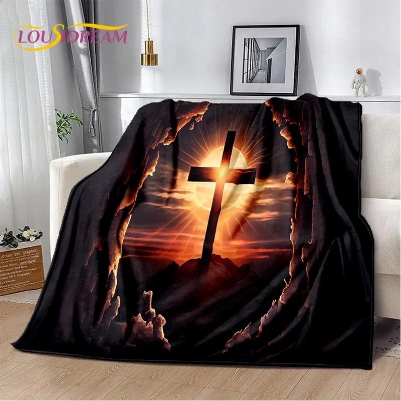 Couverture douce en flanelle 3D Priez Sainte Bible Croix Jésus pour Lit Chambre Canapé Pique-nique, Couverture à jeter pour Couverture Extérieur Loisirs Sieste Cadeau