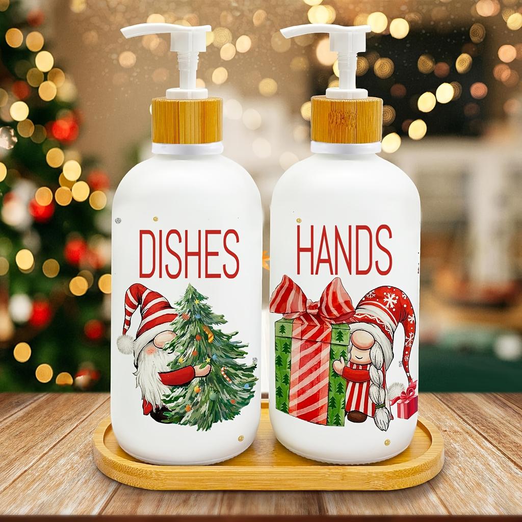 Set de 2 Dispensadores de Jabón Navideños, Decoración Navideña para Cocina, Dispensador de Jabón de Gnomos de Navidad con Bandeja para Decoraciones Interiores del Hogar