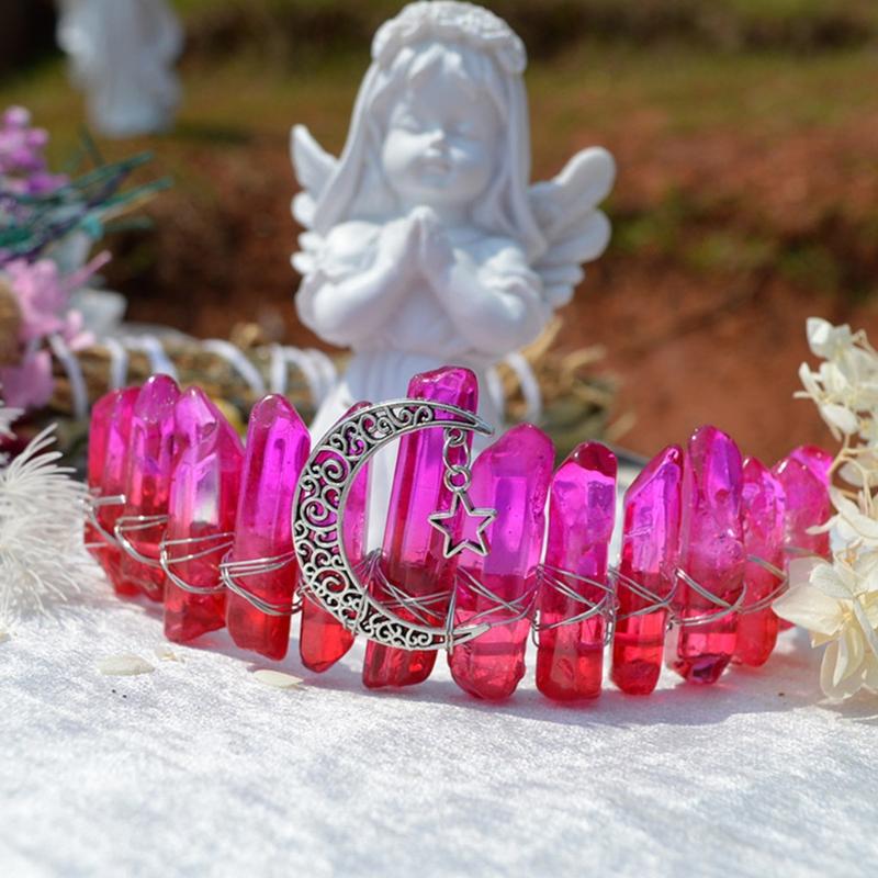 Queen Crown Headbands Natural Crystal Hairbands Women's Handmade Hair Accessories for Wedding Moon Witch Party Costumes