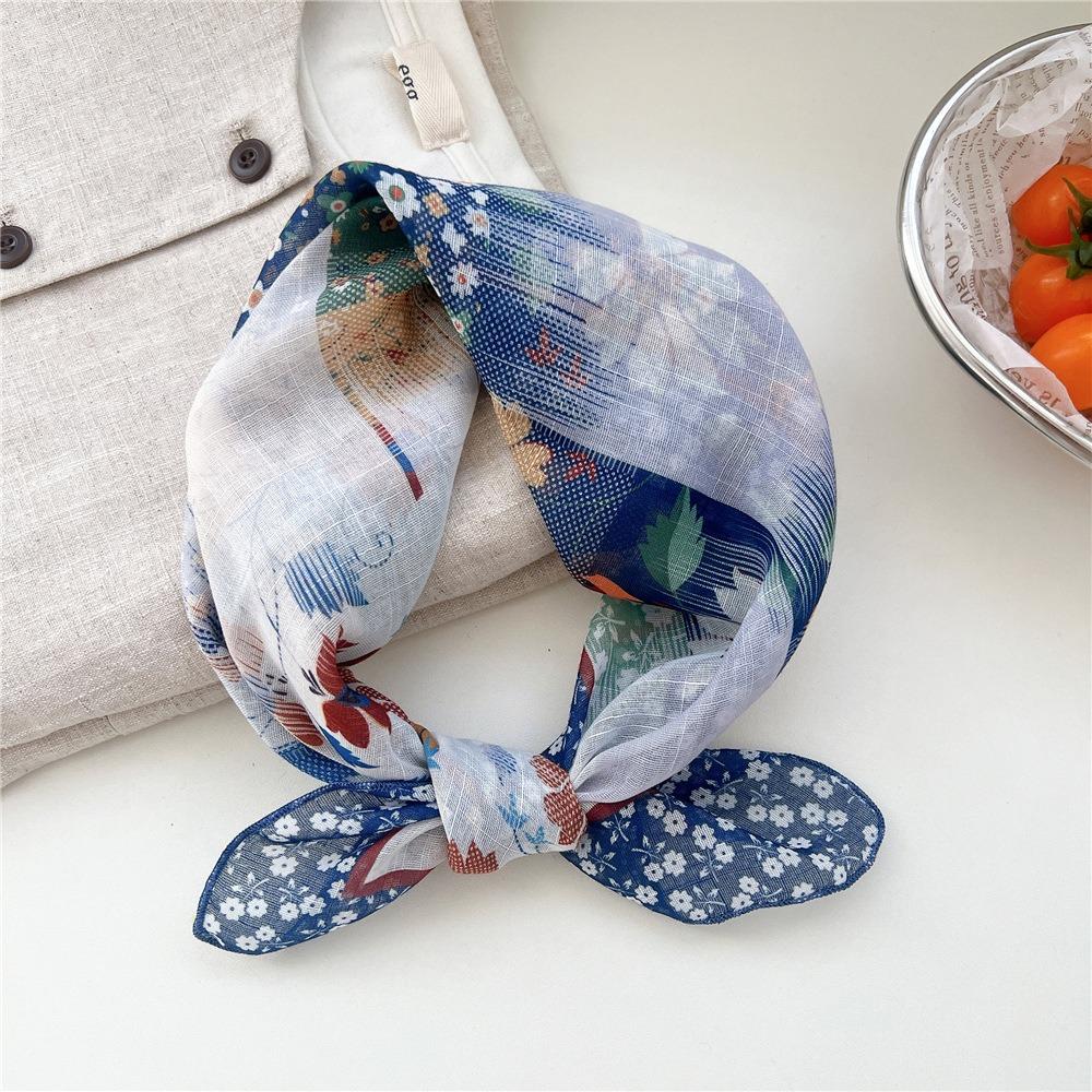 Cashew Small Square Scarf Floral Square Handkerchief Simple Printed Silk Scarf  Vacation