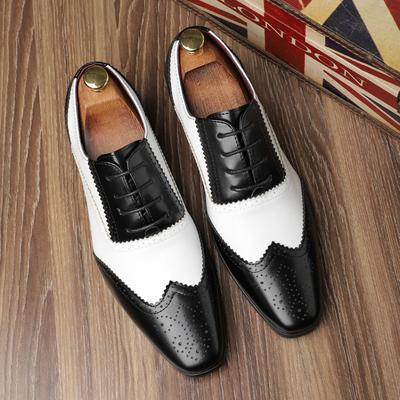 New Men's White Black Mix Patchwork Pointed Leather Casual Oxfords Shoes Male Wedding Dress Homecoming Footwear Zapatos Hombre