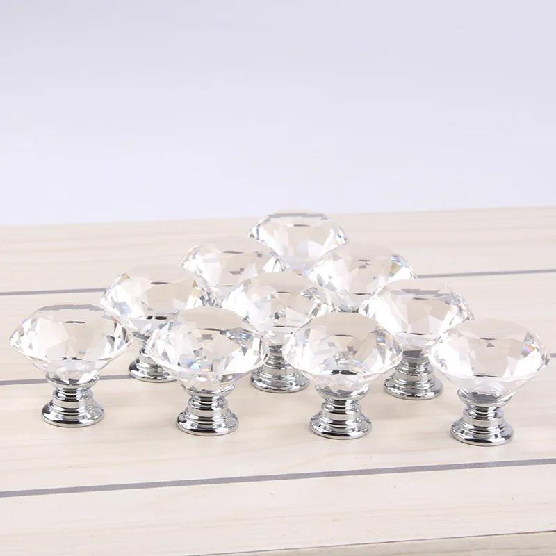 10Pcs 30mm Crystal Clear Diamond Shape Acrylic Cabinet Knobs Cupboard Drawer Pull Kitchen Cabinet Door Wardrobe Handles Hardware