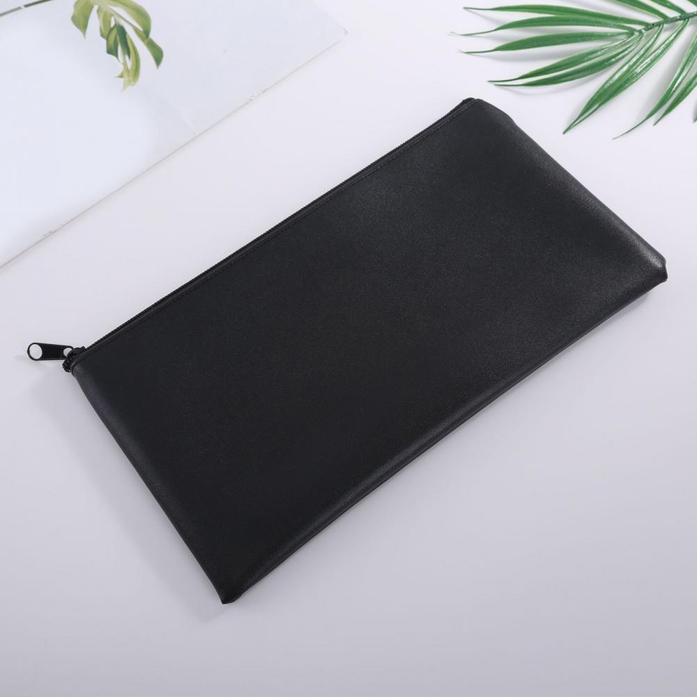 Faux Leather Pencil Pouch Zippered Money Cash Pen Case Secure Zipper Wallet Bank Bag For Coins Bills Invoices Cosmetics Bag