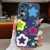 Blended Colorful Stars Pattern Case For Samsung Galaxy S25 Edge S24 Ultra S23 S22 Plus S21 FE S26 Ultra Leather Texture Silicone Cover